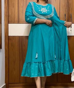 Teal Embroidered Anarkali Kurta