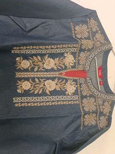 Embroidered Denim Kurta