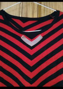 Chic Red &amp; Black Striped V-Neck Dress