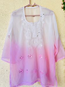 Chikankari Ombre Kurta with Mirror Work