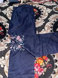 Embroidered Blue Denim Kurta set