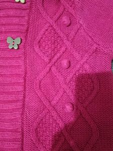 Adorable Pink Knitted Cardigan with Butterfly Deta