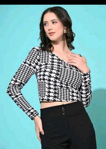 Chic Houndstooth One-Shoulder Top