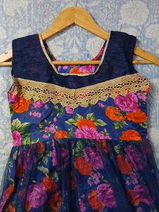 Navy Floral Print Anarkali