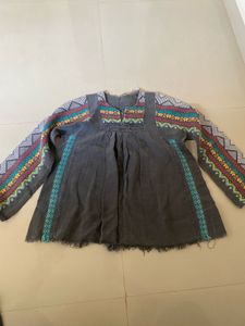 Embroidered Grey Tunic Dress