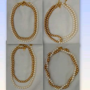 Elegant Pearl &amp; Gold Beaded Necklace
