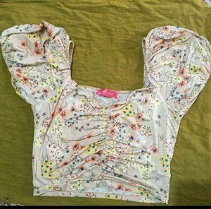 Chic Floral Ruched Crop Top
