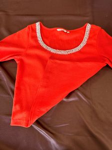 Sparkly Orange Ribbed Top
