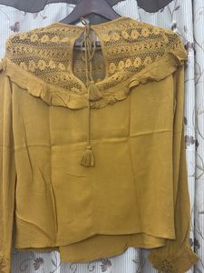 Mustard Lace Ruffle Blouse
