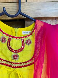 BabyOye Yellow&amp;pink Anarkali Suit Set