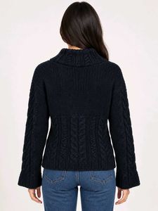 Navy Blue Cable Knit Turtleneck Sweater
