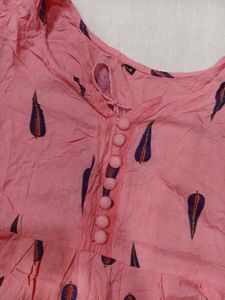 Pink Kurta with Purple Leaf Print