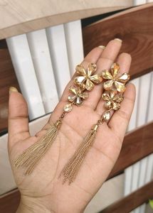 Elegant Gold Tassel Flower Earrings