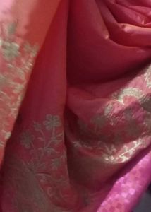 Elegant Pink Silk Saree with Peacock Embroidery