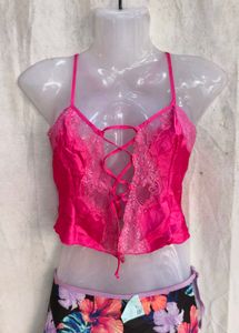 I. Lace Trimmed Satin Camisole