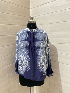 H&amp;M Blue Paisley Print Button-Up Blouse