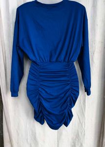 1239. Blue Ruched Long Sleeve Dress