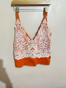 Orange Lace Trim Crop Top