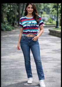 Striped Tie-Front Crop Top with Smiley Face