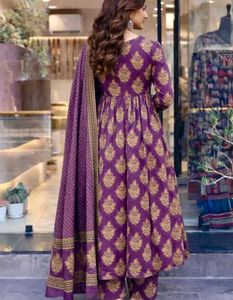 Elegant Purple Printed Kurta Set