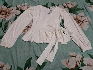 Shein Elegant White Wrap Top