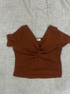 Brown Cropped Twist-Front Top