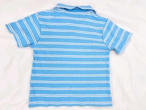 Blue cropped Striped Polo T-Shirt, best for casual