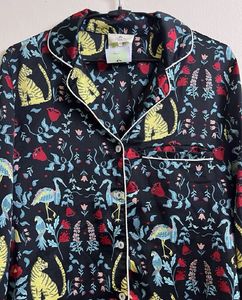 Whimsical Cat &amp; Crane Print Pajama Top