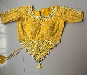 Yellow hand Embroidered Blouse with Mirror Work