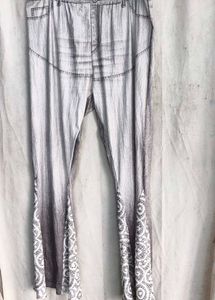 7229. Grey Flare Pants with Lace Inserts