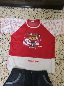 Cute Cartoon T-Shirt &amp; Denim Shorts Set