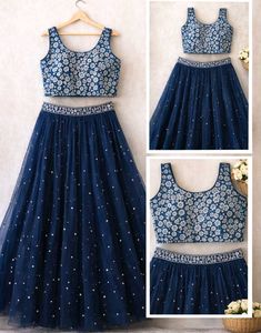 🪼 floral Net Teal lehanga 🦋