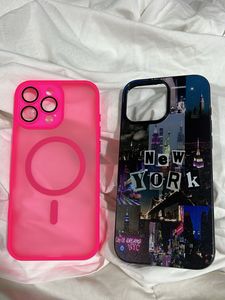 iPhone Case Duo: Neon Pink &amp; NYC Collage