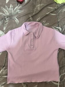 Cute Pink Ribbed Polo Top