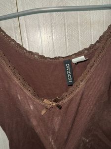 Brown Lace Trim Tank Top