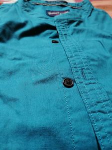 Men's Teal Band Collar Shirt