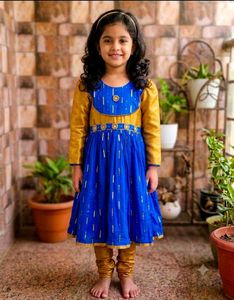 Rich Gold & Blue gown (frock )with legging free na