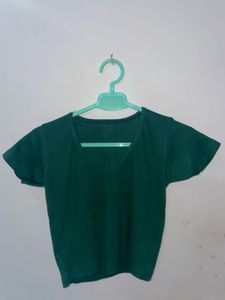 Deep V-Neck ribbed Green T-Shirt