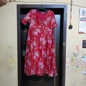Red Floral Wrap Dress
