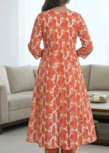 Orange Floral Print Kurta Set with Dupatta