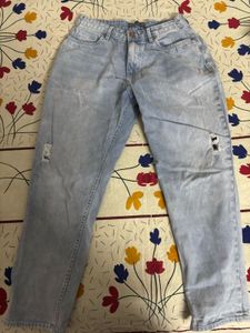 Distressed Light Wash Mid Waist Jeans