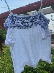Embroidered Cold Shoulder Top