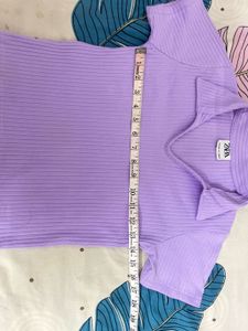 Ribbed Collared Top - Purple