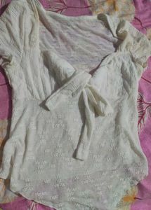 White Lace Tie-Front Top