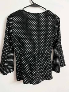 Chic Polka Dot Bell Sleeve Tie-Front Top