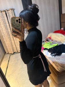 Chic Black Ribbed Turtleneck Dress❤️🧚🏻‍♀️