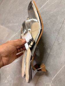 Stylish Silver Block Heel Sandals