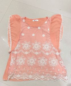 Peach Embroidered Kurti Top