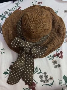 Chic Floppy Straw Hat with Polka Dot Bow