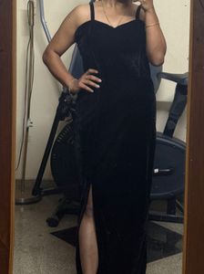 Velvet Spaghetti Strap Dress with Slit